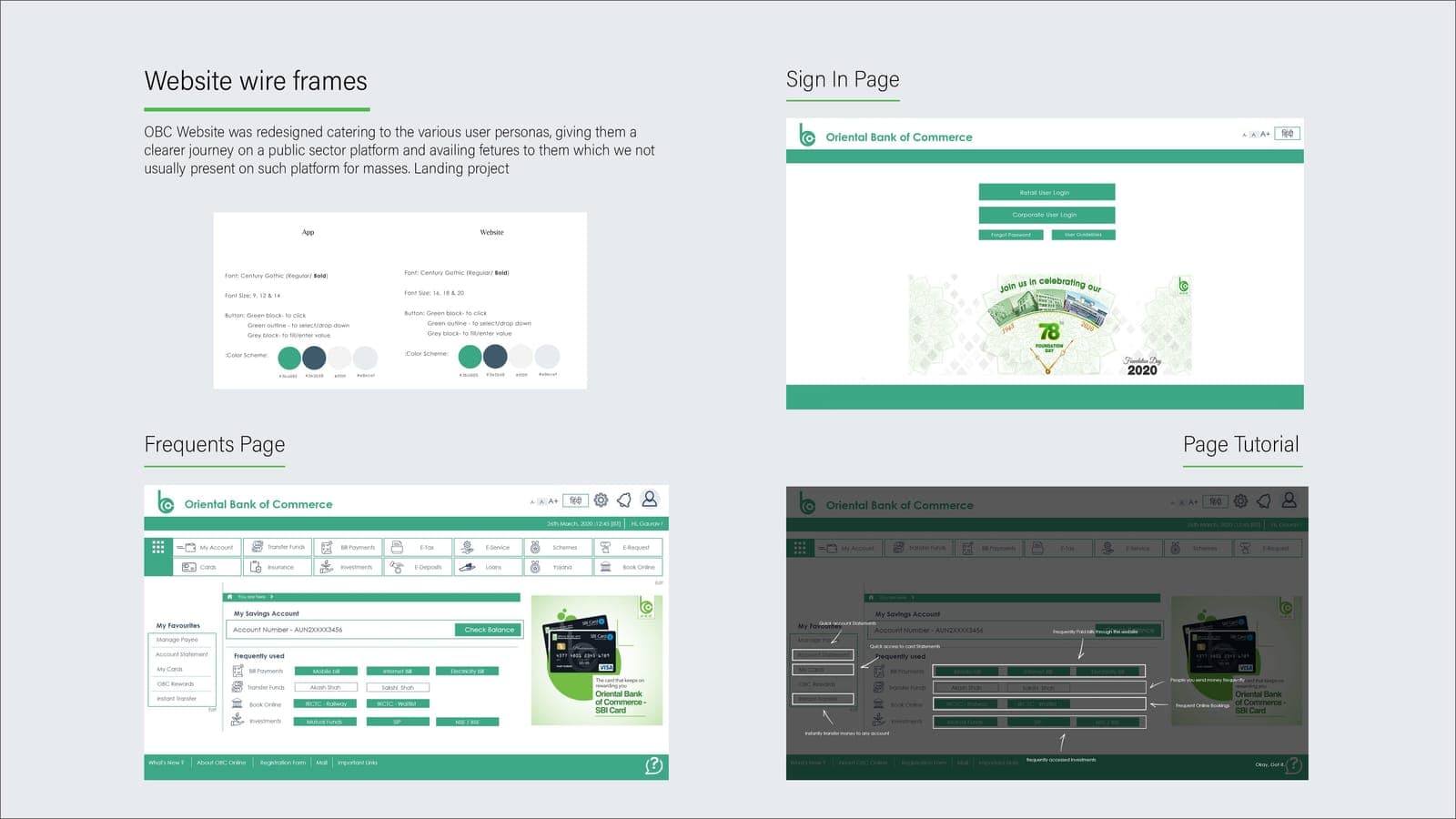 OBC Bank Redesign — Website wire frames