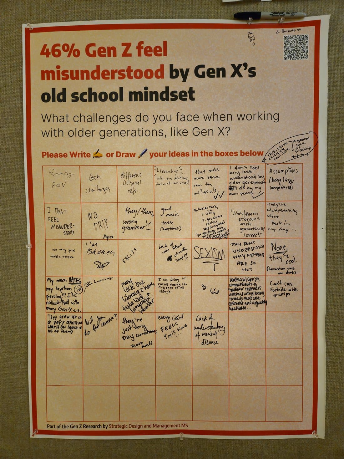 Campus poster: 46% — of Gen Z feel misunderstood by Gen X’s old-school mindset.