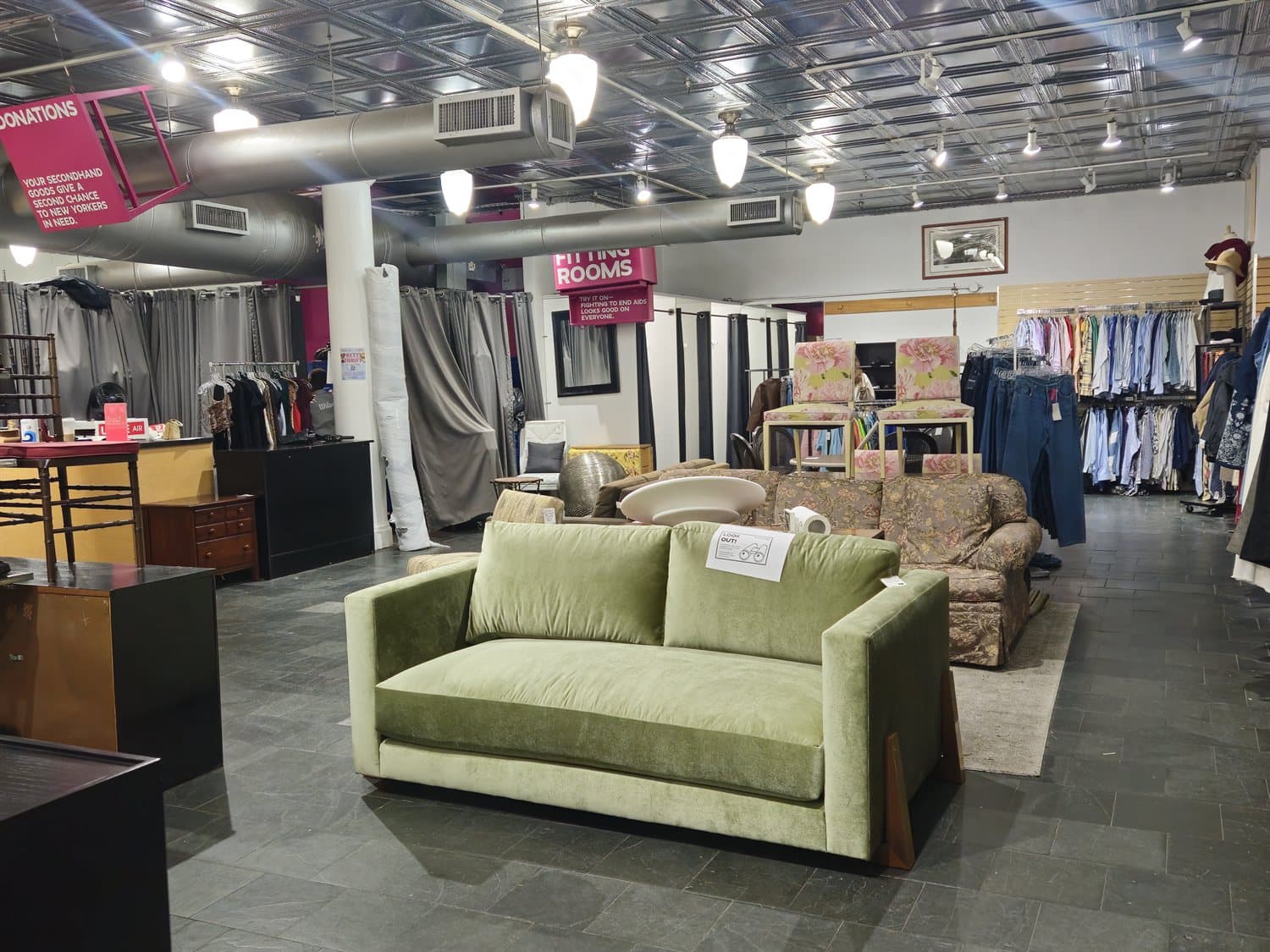Inside a Housing Works thrift store.