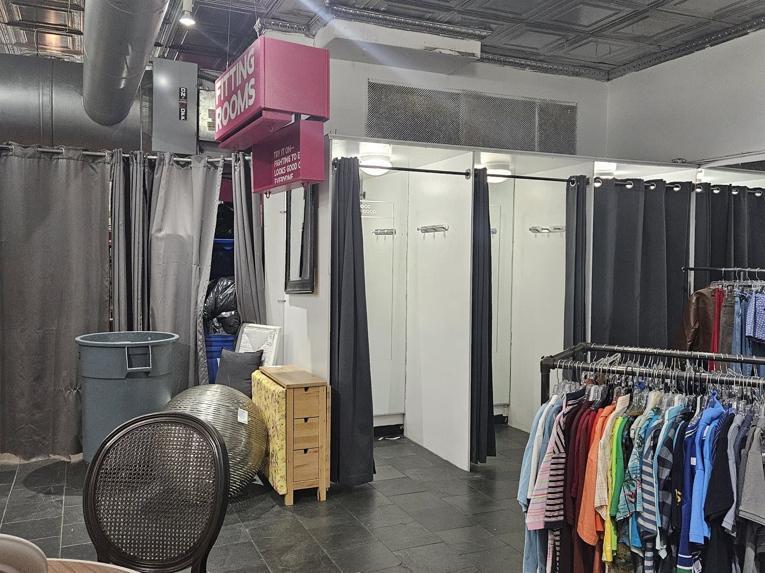 The thrift-store shop floor.